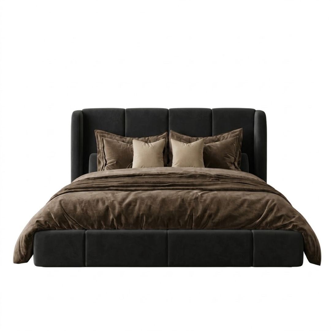 Modern Wingback Vertical Channel Upholstered Bed Frame