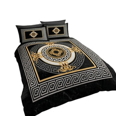 Greek Luxury 4-Piece Black & Gold Duvet Set - Double Size