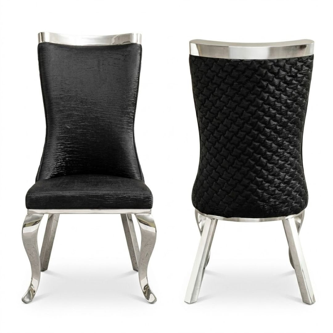 Samara Black Silver Velvet Dining Chairs - Set of 2 Quilted Back