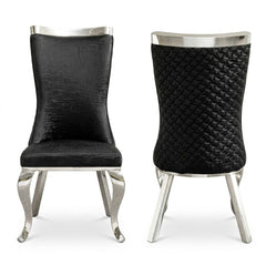 Samara Black Silver Velvet Dining Chairs - Set of 2 Quilted Back