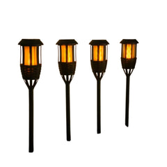 Solar Powered Flame Effect Torch Post Lights 4pk - Realistic LED Glow