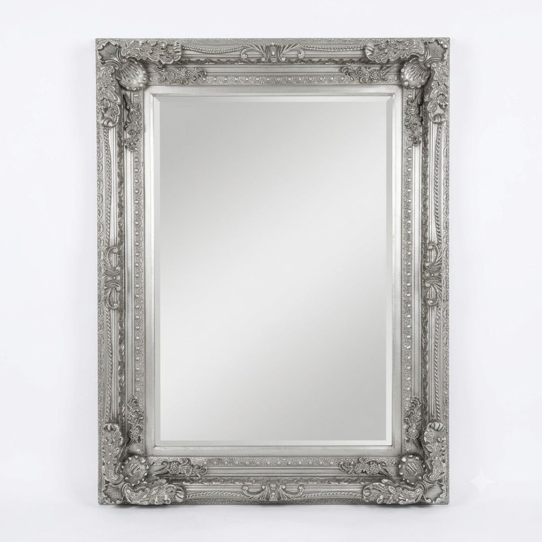 Vintage Wall Mirror 90cm x 120cm Silver Ornate Antique Style Frame