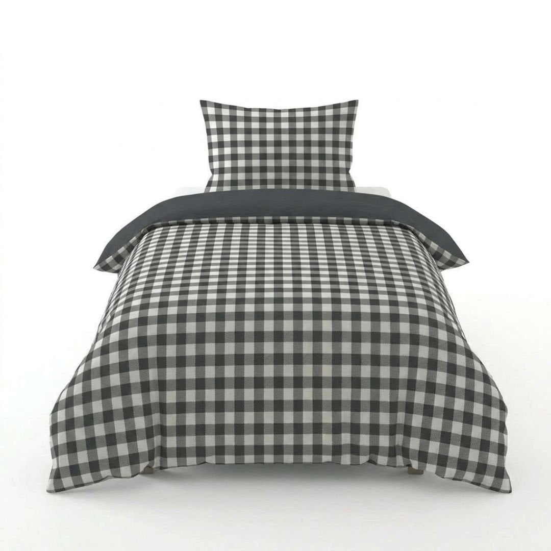 Gaveno Cavailia Charcoal Gingham Single Duvet Cover Bedding Set