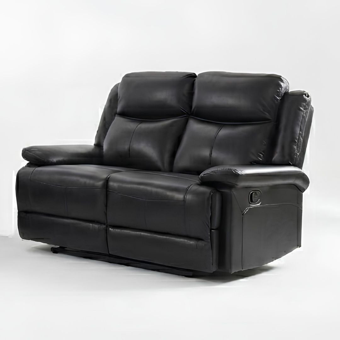 Casper Black Leather 2 Seater Manual Recliner Sofa Comfort Seat