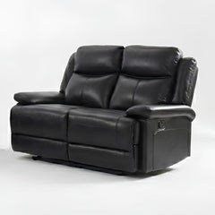 Casper Black Leather 2 Seater Manual Recliner Sofa Comfort Seat