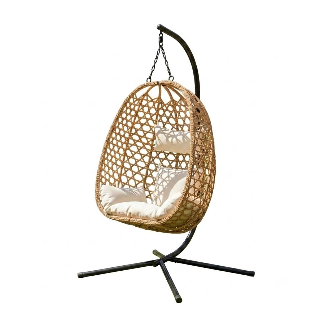 Aura Haus Natural Hanging Nest Egg Chair Garden Swing Stand Cushions