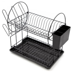 2-Tier Dish Drainer Rack - Black Powder Coated Iron Wire