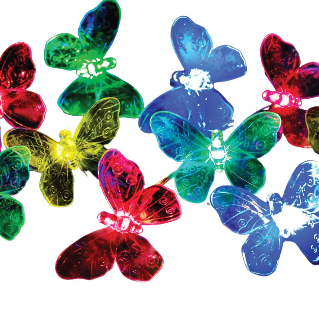 Solar Powered 24 LED Butterfly String Lights - Multicolour Garden