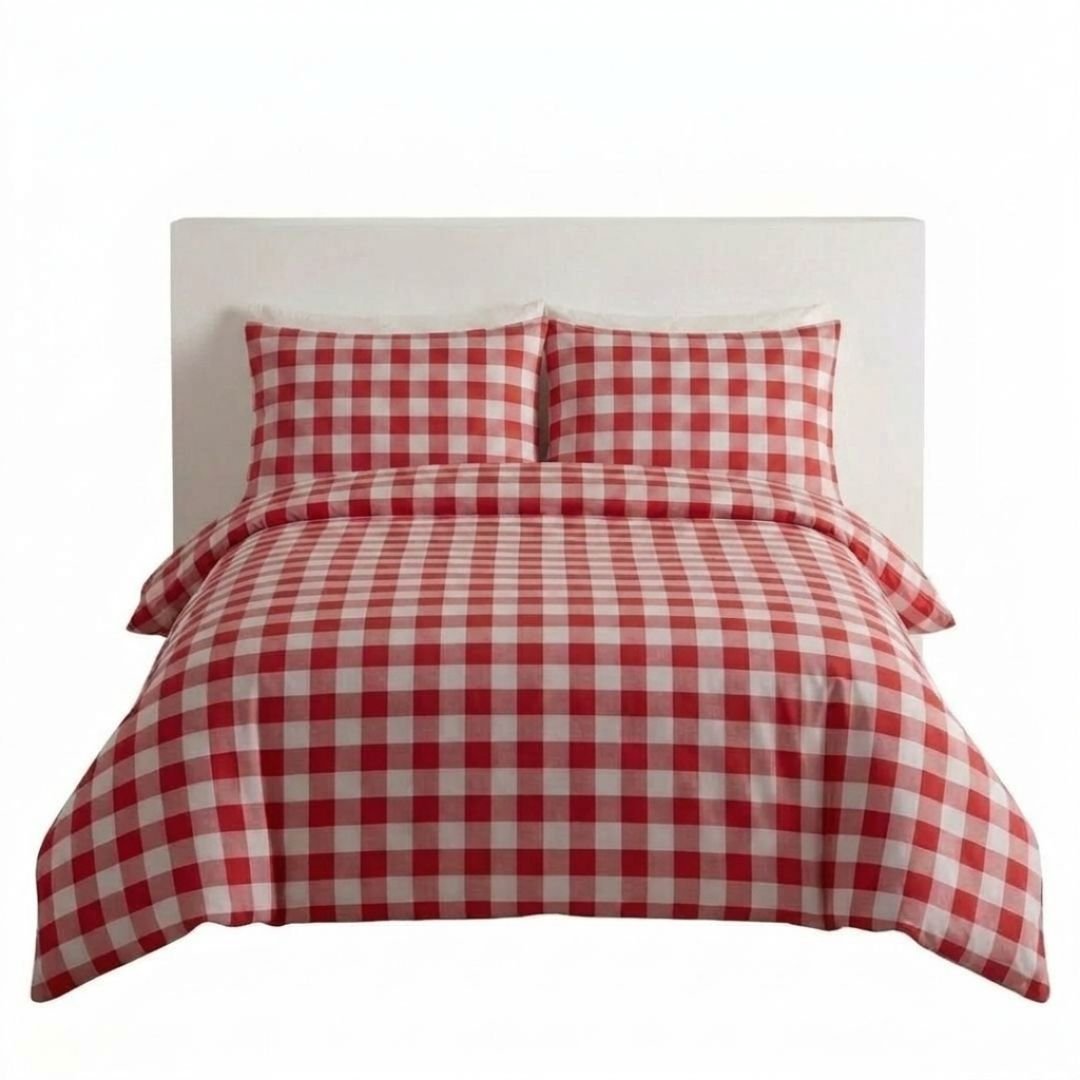 Gaveno Cavailia Red Gingham Double Duvet Cover Microfibre Bed Set