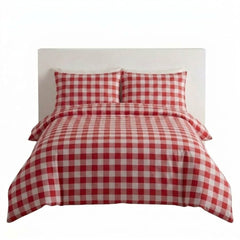 Gaveno Cavailia Red Gingham Double Duvet Cover Microfibre Bed Set