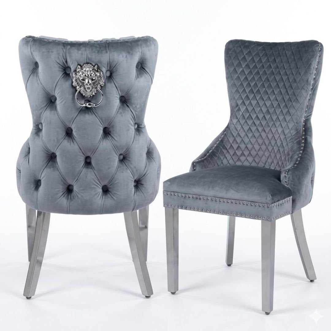 Set of 2 Grey Victoria Dining Chairs Chrome Leg | Home Luxe Interior