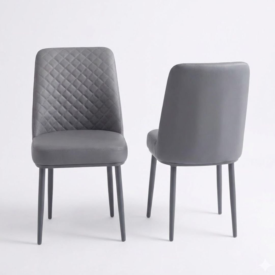 Set of 4 Oxford Grey PU Leather Dining Chairs with Slim Metal Legs