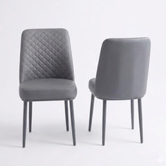 Set of 4 Oxford Grey PU Leather Dining Chairs with Slim Metal Legs