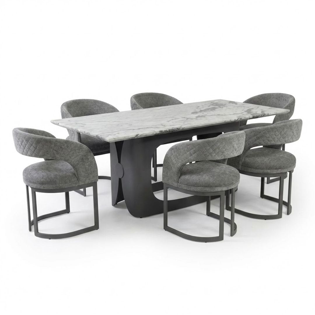 Lina 180cm Grey Marble Dining Table & 6 Grey Lina Chairs Set