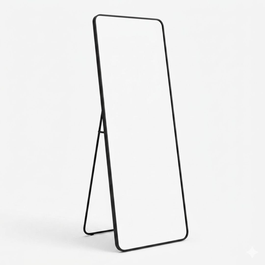 Verona Black Soft Edged Metal Mirror - 60x165cm Modern Full Length