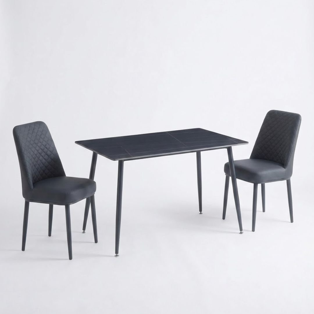 Set of 4 Oxford Black PU Leather Dining Chairs with Slim Metal Legs