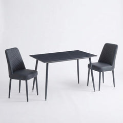 Set of 4 Oxford Black PU Leather Dining Chairs with Slim Metal Legs