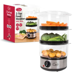 3 Tier Food Steamer - 7.2L Capacity with Rice Bowl, 400W Power
