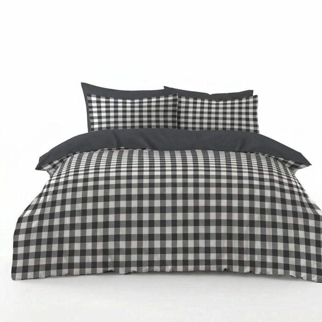 Gaveno Cavailia Charcoal Gingham King Duvet Cover Microfibre Bed Set