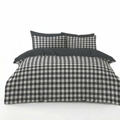 Gaveno Cavailia Charcoal Gingham King Duvet Cover Microfibre Bed Set
