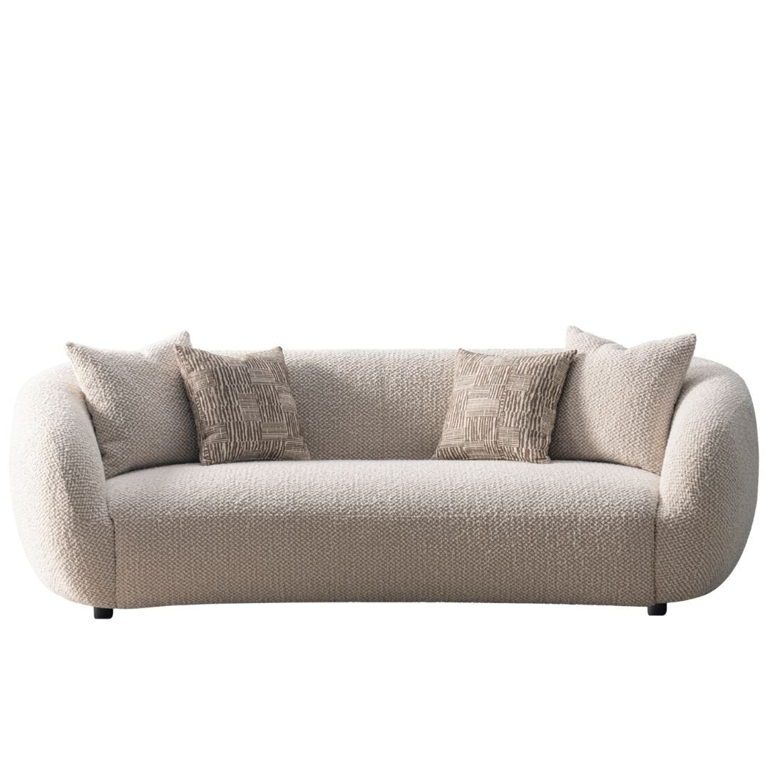 Milano 3-Seater Cream Bouclé Sofa - Modern Curved Design with Pillows