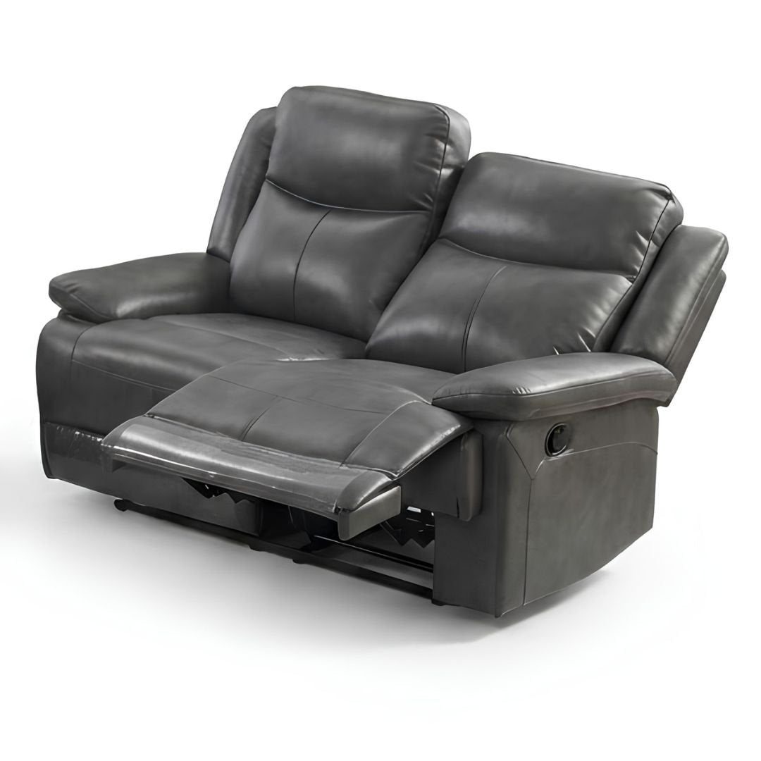 Casper Grey Leather 2 Seater Manual Recliner Sofa Comfort Seat
