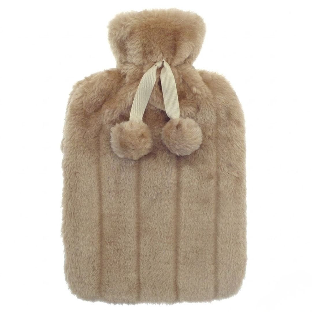 Biscuit 2L Faux Fur Hot Water Bottle - Luxury Plush Pom Pom Winter Gift