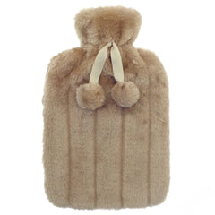 Biscuit 2L Faux Fur Hot Water Bottle - Luxury Plush Pom Pom Winter Gift
