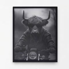 Home Luxe Highland Cow Motorbike Framed Wall Art Black & White 60x45cm