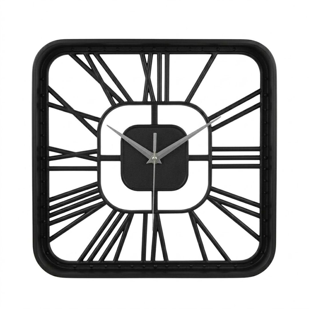 Modern Square Metal Wall Clock - 60cm Minimalist Roman Numeral Design