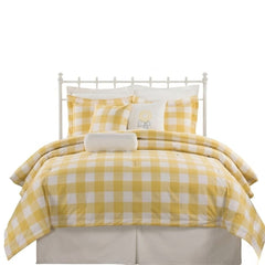 Gaveno Cavailia Ochre Gingham Double Duvet Cover Microfibre Bed Set
