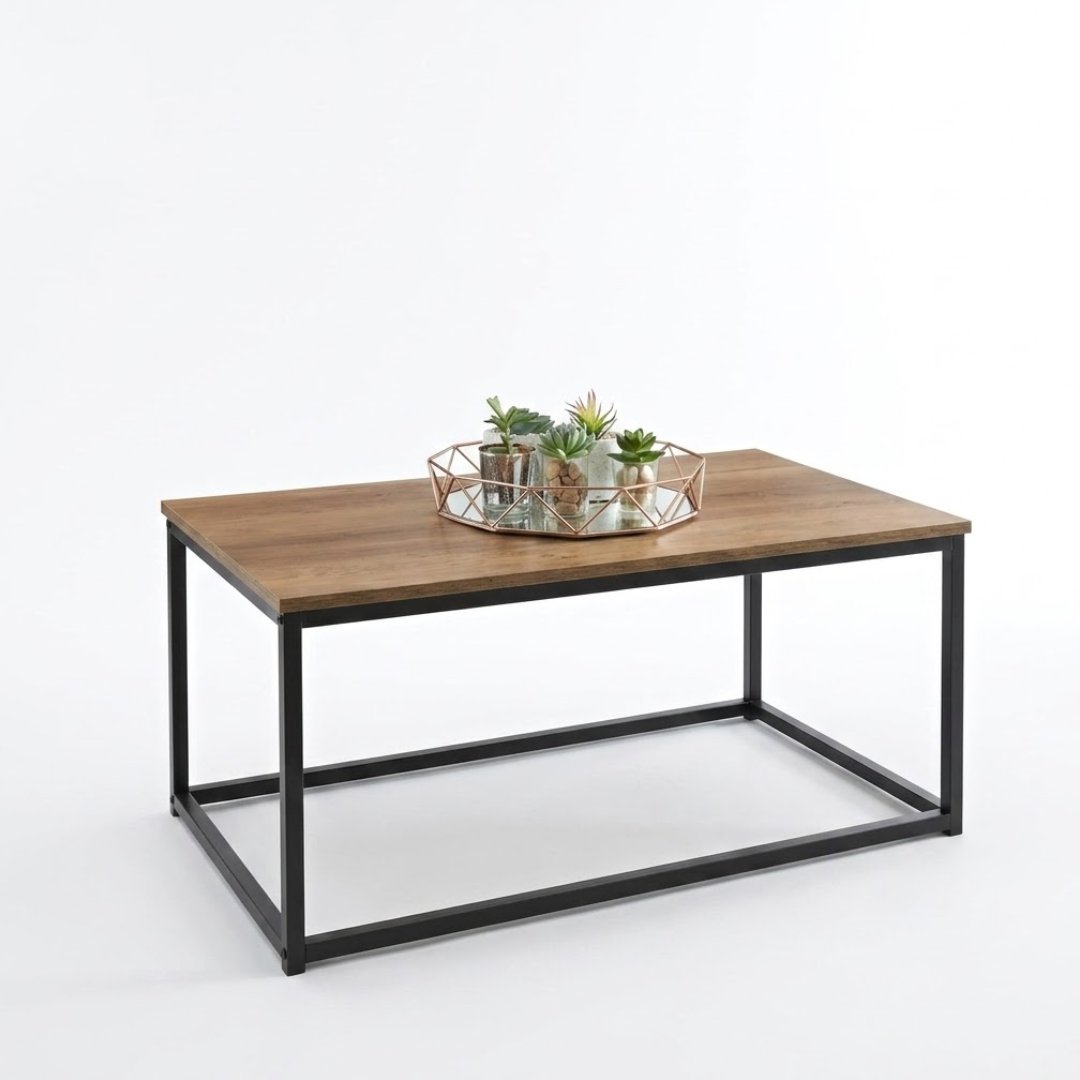 Tromso Dark Wood Coffee Table with Black Metal Frame for Living Room