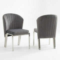 Set of 2 Grey Velvet Fabio Dining Chairs with Modern Silver Frame