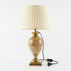 Medium Cream & Gold Marble Table Lamp with Pleated Shade 61cm Tall