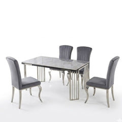 Cindy Grey Sintered Stone Dining Table with Luxury Silver Legs