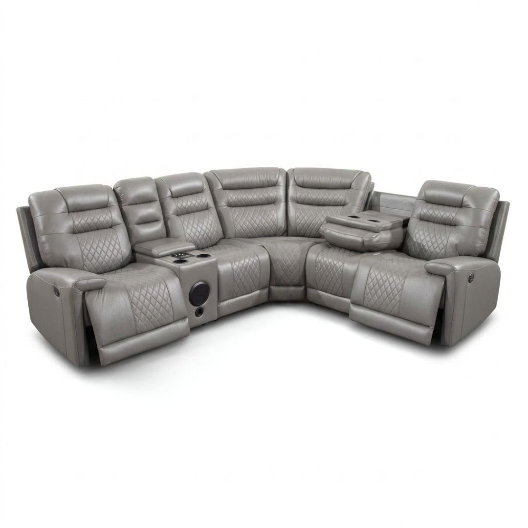 Daytona Grey Electric Leather Corner Recliner - Bluetooth & LED Hub