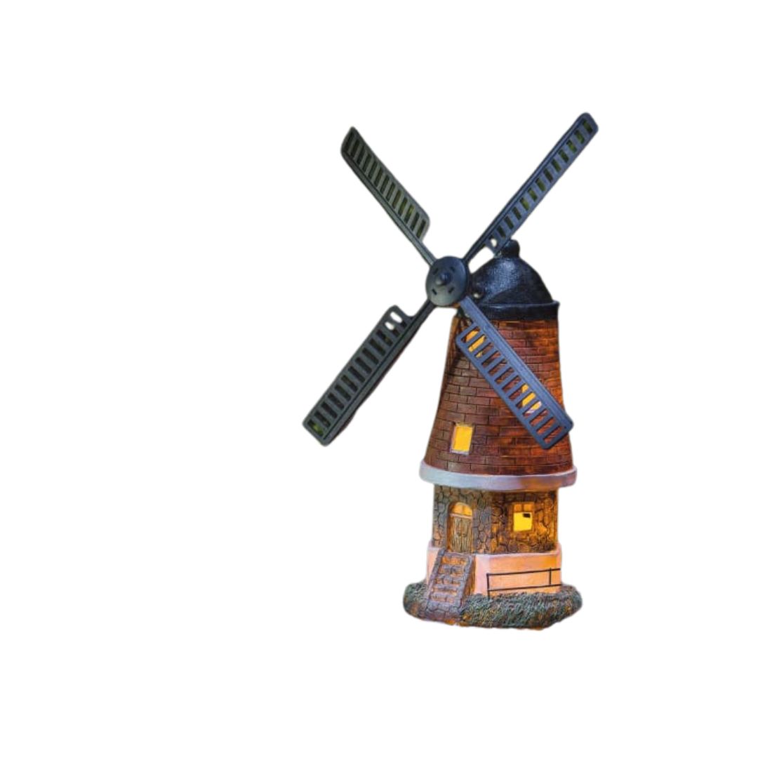 Solar Powered Light & Motion Windmill - Brick Effect Garden Ornament