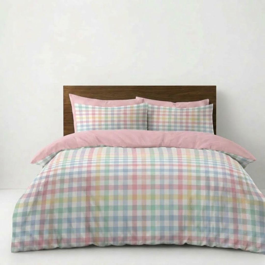 Gaveno Cavailia Pastel Gingham Double Duvet Cover Microfibre Bed Set