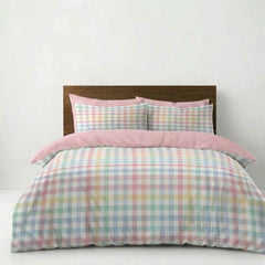 Gaveno Cavailia Pastel Gingham Double Duvet Cover Microfibre Bed Set