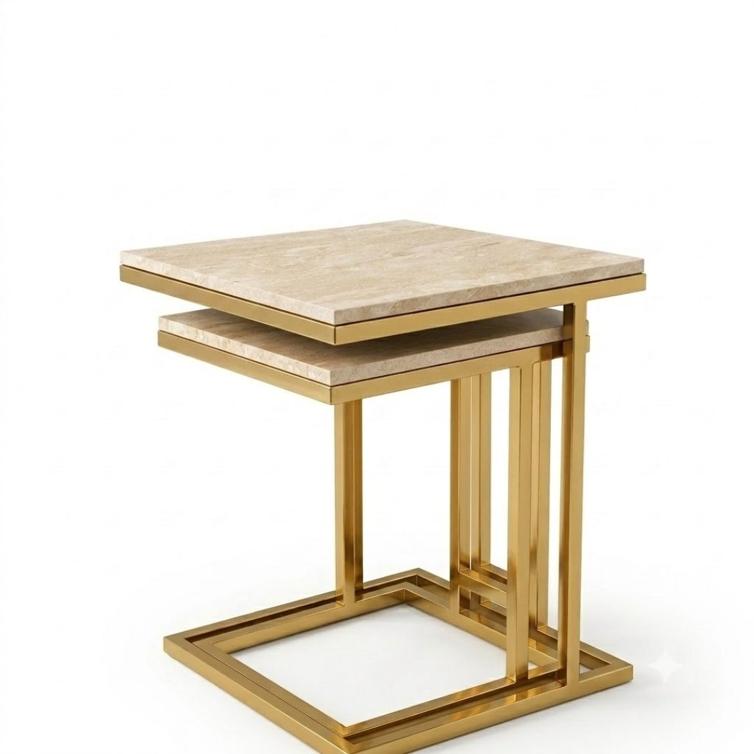 Erice Gold Side Tables Set of 2 Cream Marble for Modern Living Room
