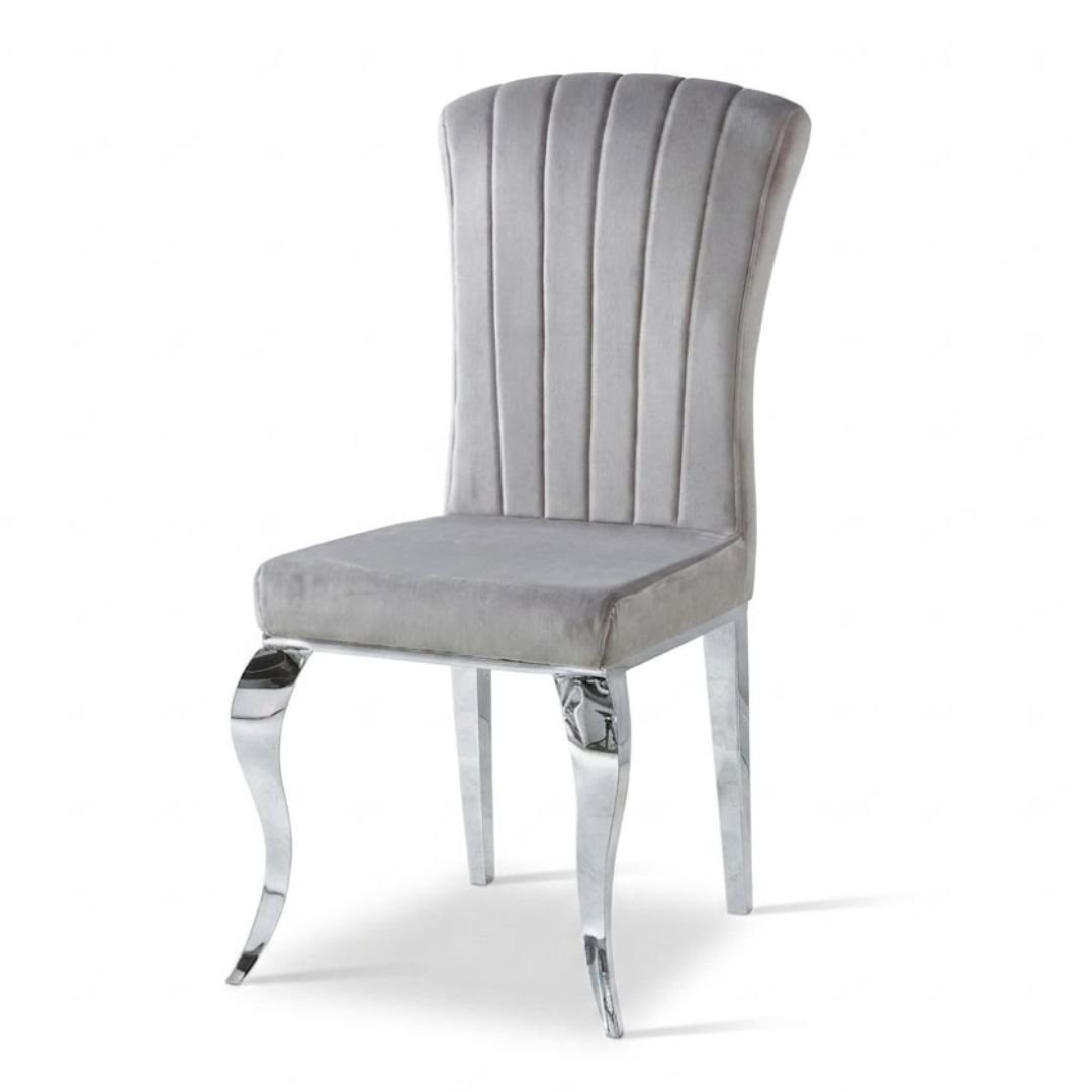Armenia Light Grey Velvet Dining Chairs - Set of 2 with Silver Legs