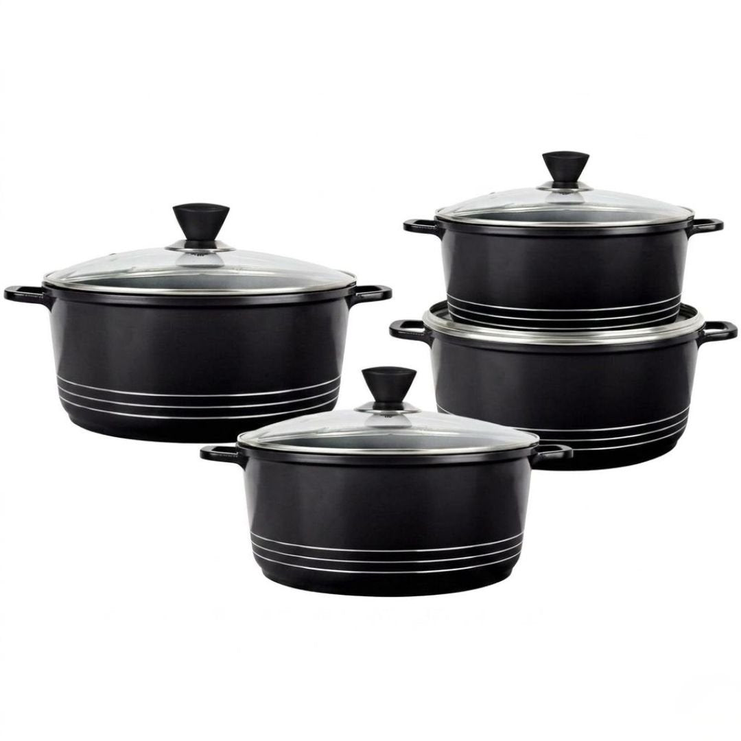 Laria 4pc Black Die-Cast Aluminium Stockpot Set - Induction Ready