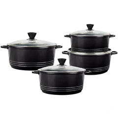 Laria 4pc Black Die-Cast Aluminium Stockpot Set - Induction Ready