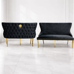 Victoria Black Shimmer Fabric Luxury Bench with Gold Lion Knocker