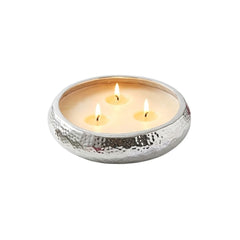 Silver Christmas 3 Wick Hammered Aluminium Vanilla Candle Dish Bowl
