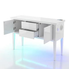 Aura High Gloss White Sideboard with LED Light, USB & Bluetooth 120cm
