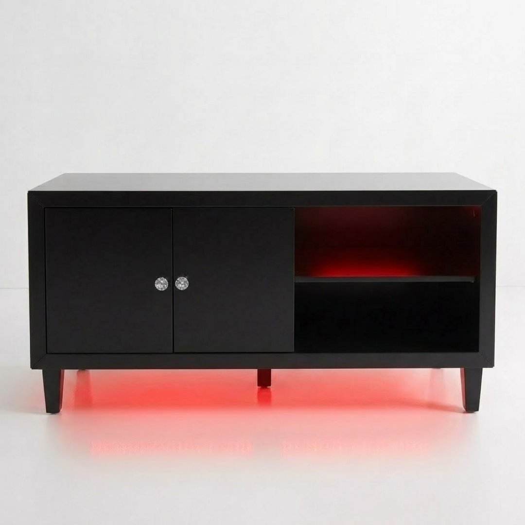 Aura High Gloss Black TV Unit with LED Light, USB & Bluetooth | 120cm