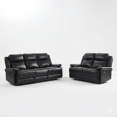 Casper Black Leather 3 and 2 Seater Manual Recliner Sofa Set Pack