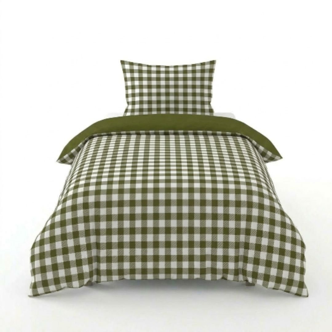 Gaveno Cavailia Green Gingham Single Duvet Cover Microfibre Bed Set