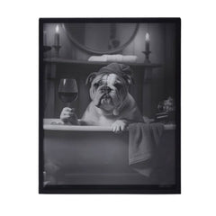 Home Luxe Bulldog In Bath Framed Wall Art Black & White Print 60X45Cm